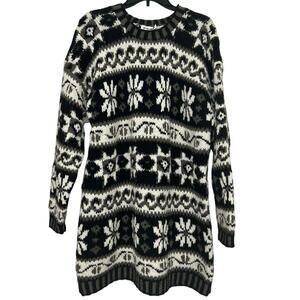 Vintage 90s Nordic Fair Isle Wool Blend Longline Sweater Thick Chunky Knit Lrg
